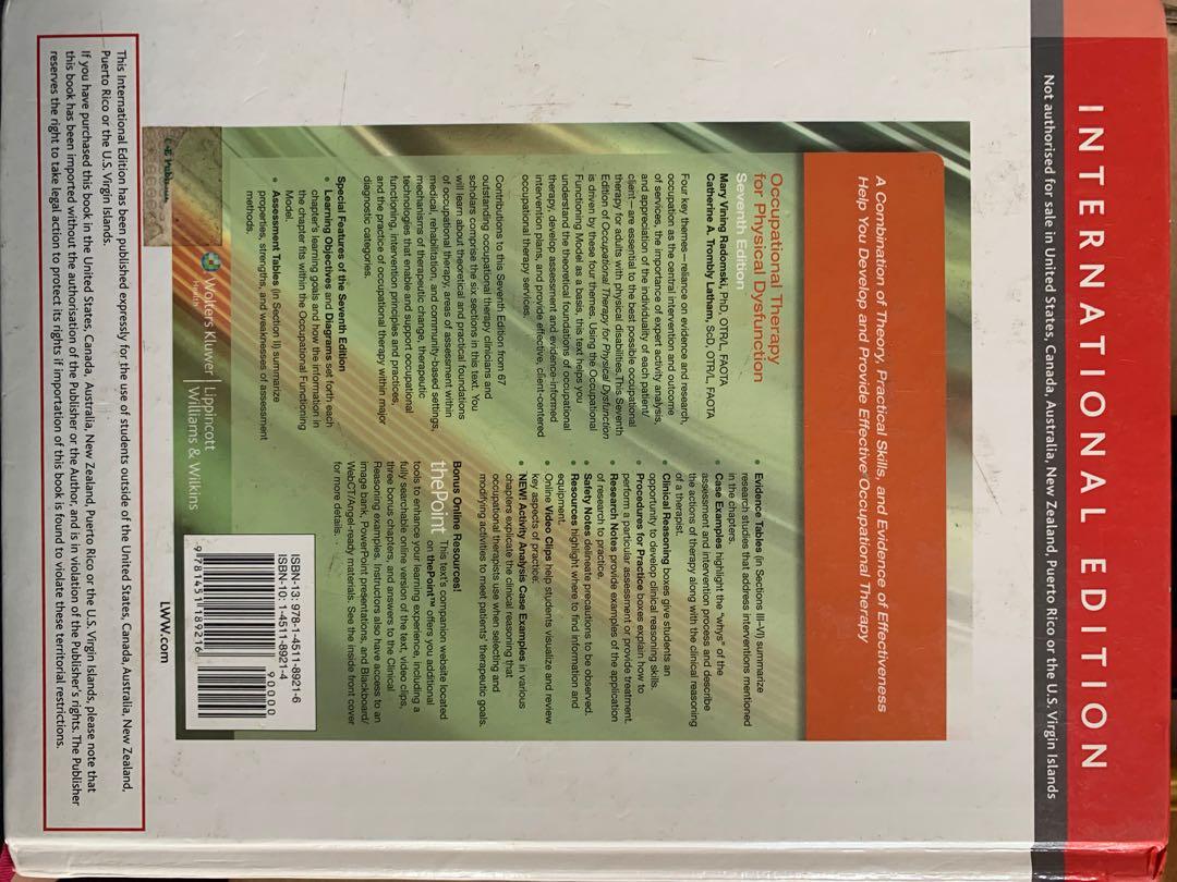 Occupational Therapy for Physical Dysfunction Seventh Ed. Original Copy (Category: Textbooks) located in Quezon City. Submitted by llfranchesca (Listing ID 1114361493, Image 3). Description: Hardcover. In very good condition. With very minimal highlights!!.