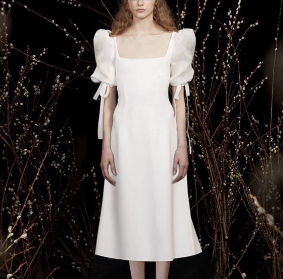 Old Rose puff sleeve chiffon dress 