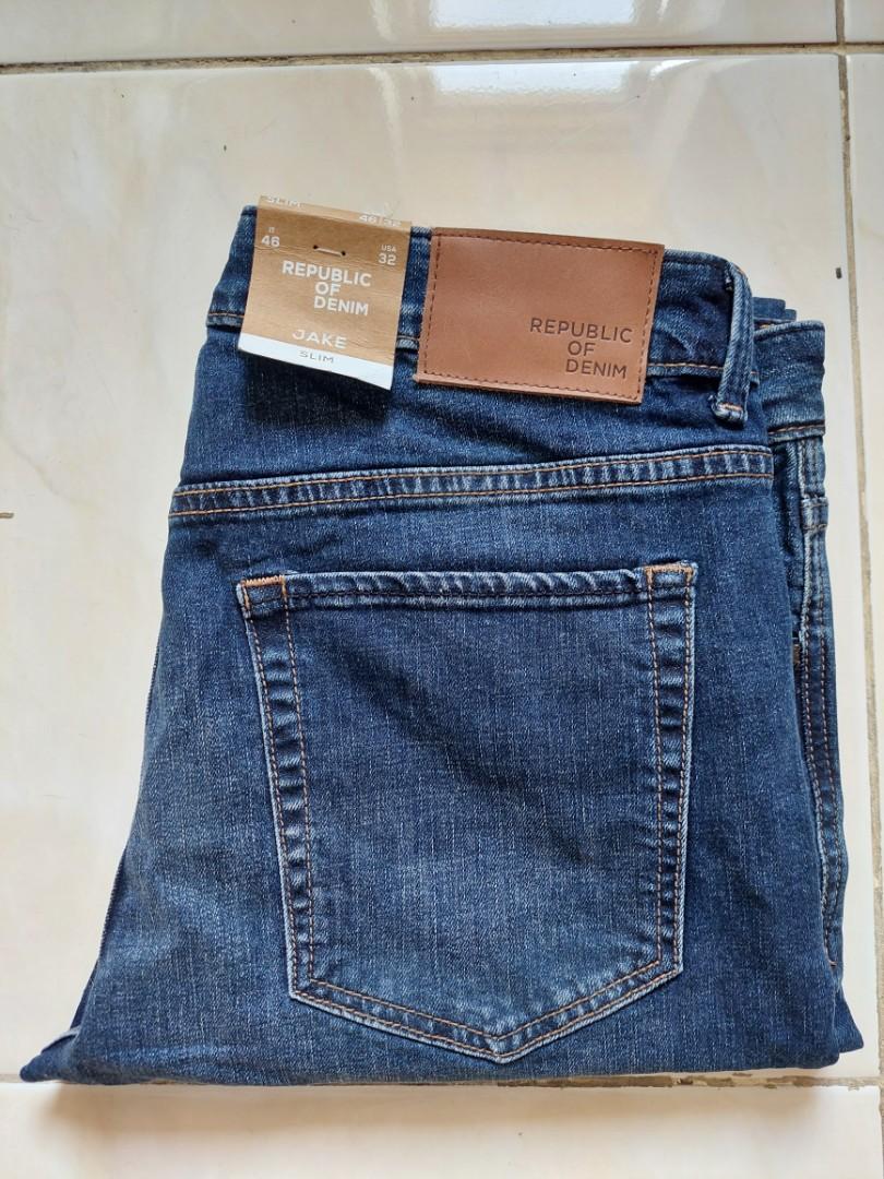 Republic of Denim Jake Slim, Fesyen Pria, Pakaian , Bawahan di Carousell