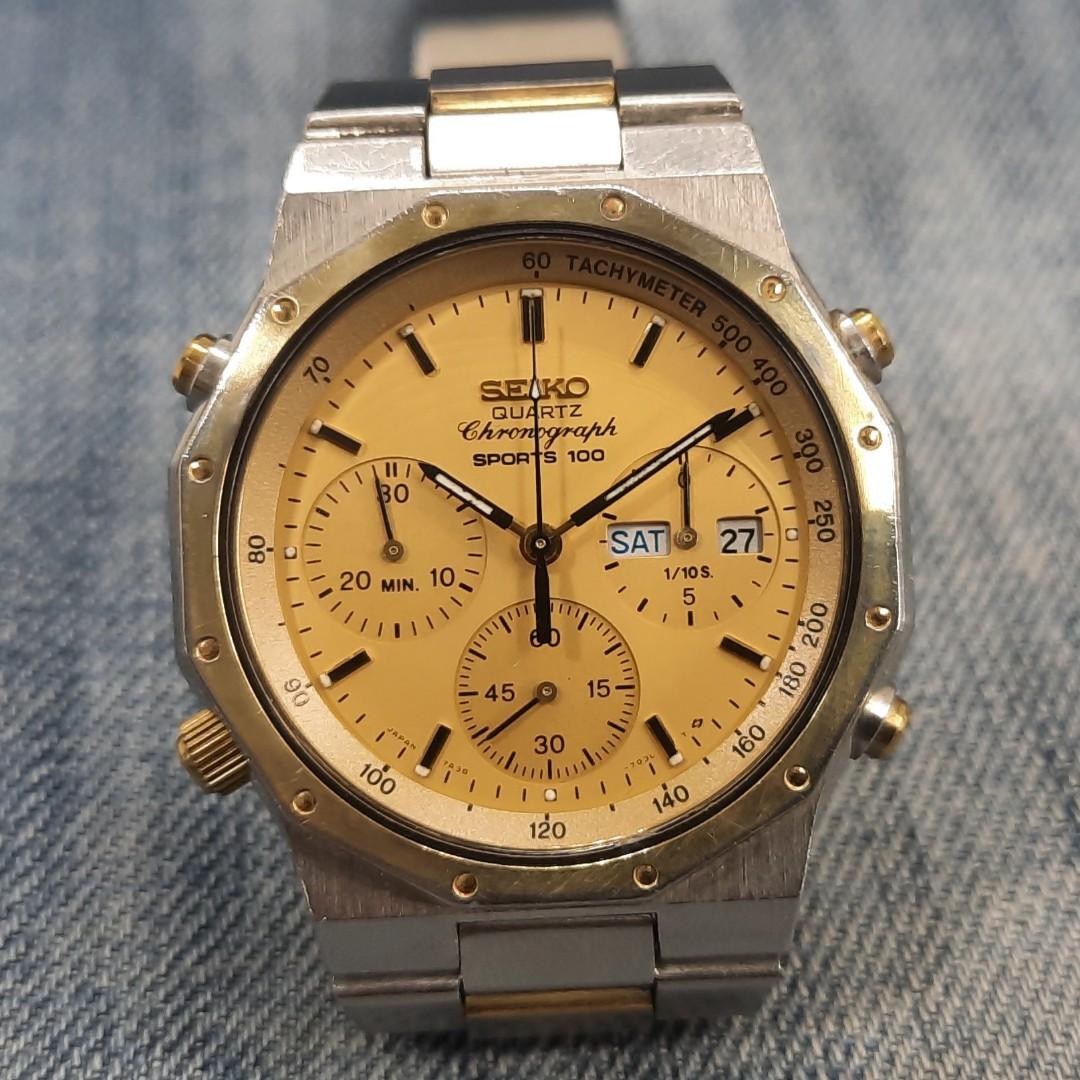 Seiko Gold 7A38-702A Chronograph Sports Quartz Men's Watch, Men's Fashion, Watches & Accessories, on Carousell