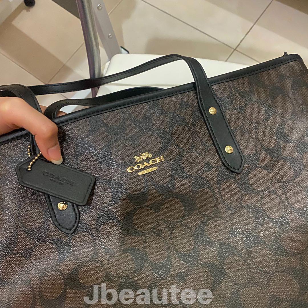 Tas Coach Signature City Zip Tote Bag Mahogany ORIGINAL Coach Double crome with zipper Coach style authentic bag harga store awal beli 5 5 juta SALE