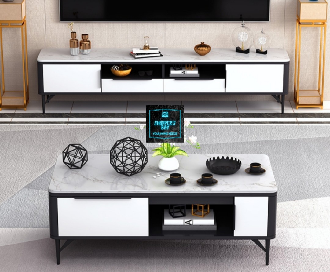 VERNO marble slab tv console coffee table set, Furniture & Home Living