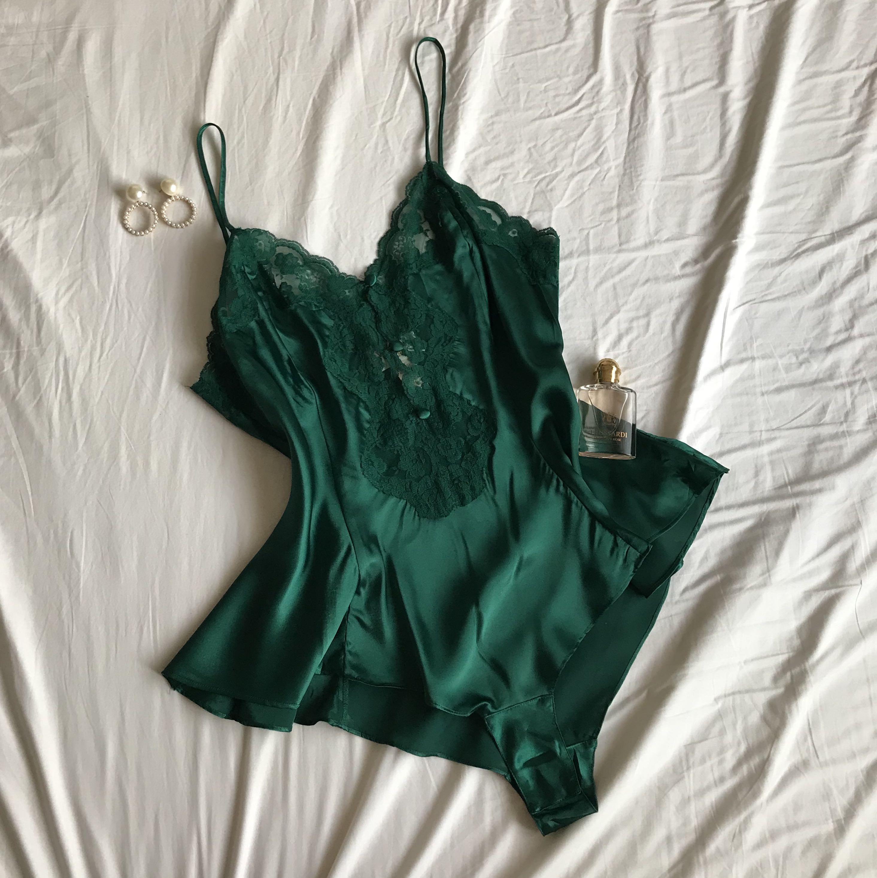 Victoria Secret Gold Label Vintage Romper in Emerald Green ...