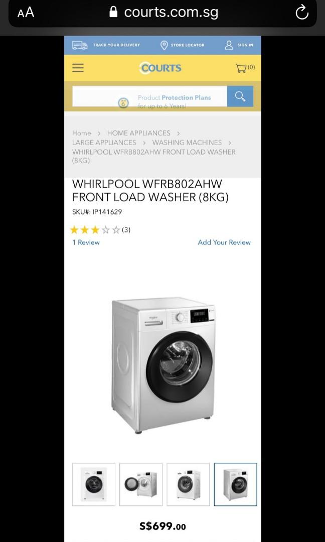 WHIRLPOOL WFRB802AHW FRONT LOAD WASHER WASHING MACHINE (8KG), TV & Home