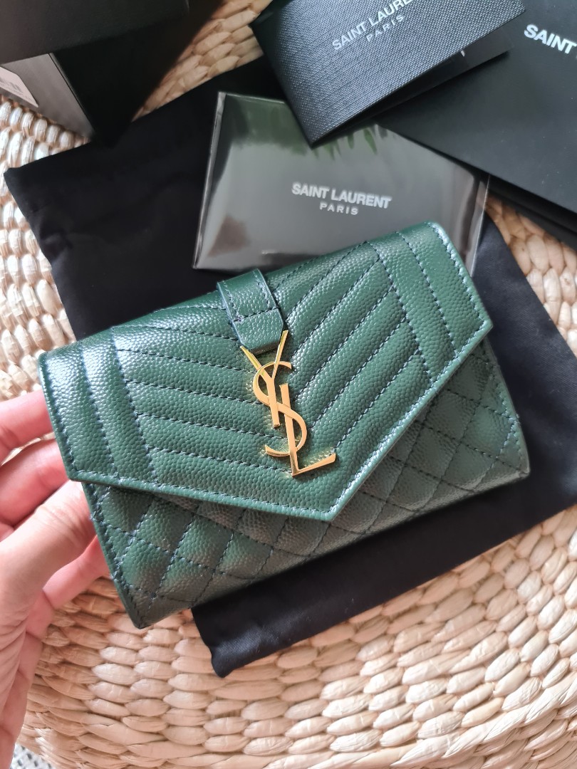 Saint Laurent Cassandre Matelasse (5 Card Slot) Card Holder Grain de Poudre  Embossed Light Sage in Calfskin Leather with Gold-tone - US