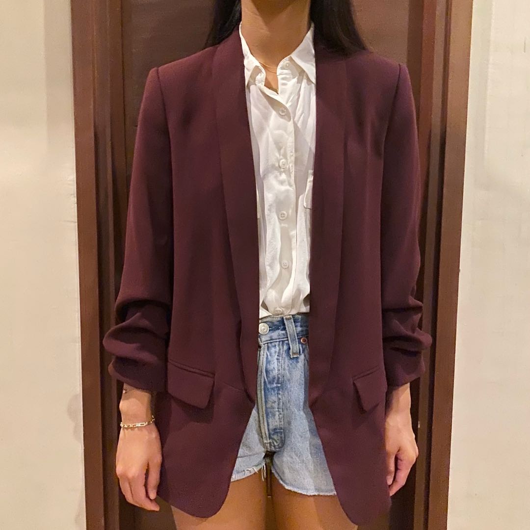 zara ruched sleeve blazer