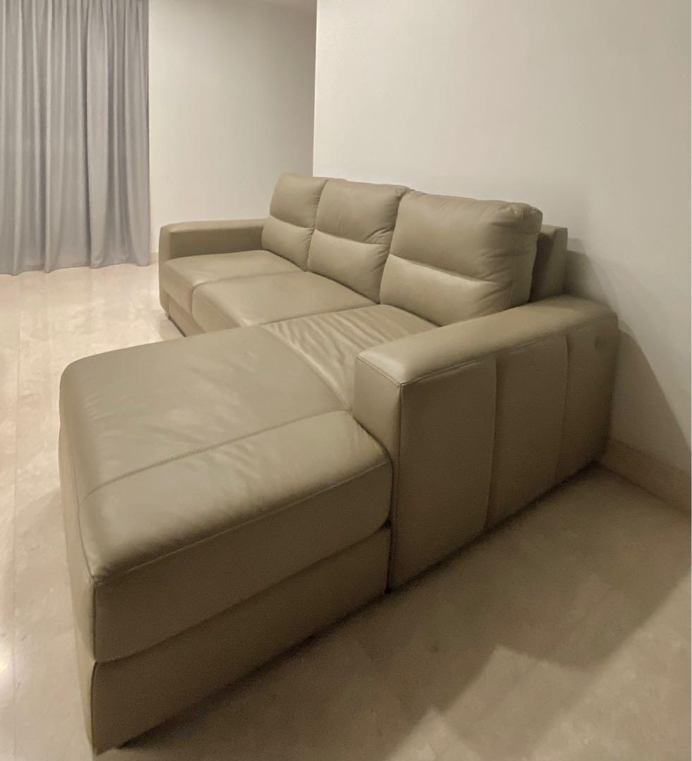 3 Seater L shape Comfy Khaki Leather Sofa