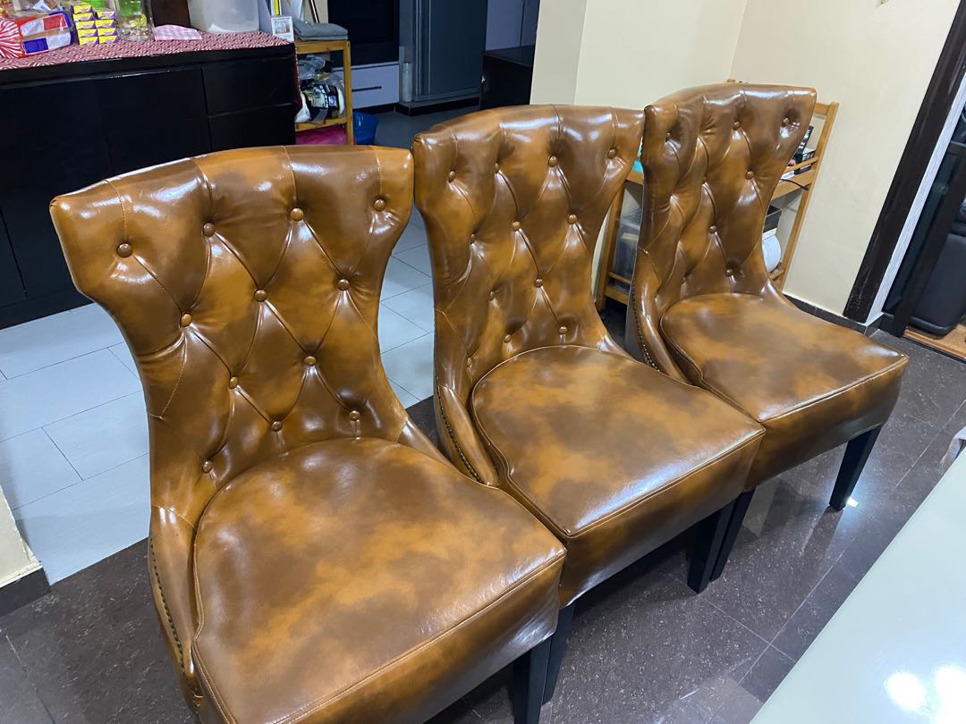 Leather chesterfield store dining chairs