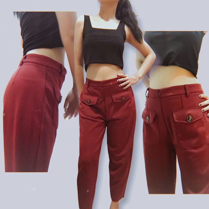 CottonInk Red Harem Pants, Fesyen 