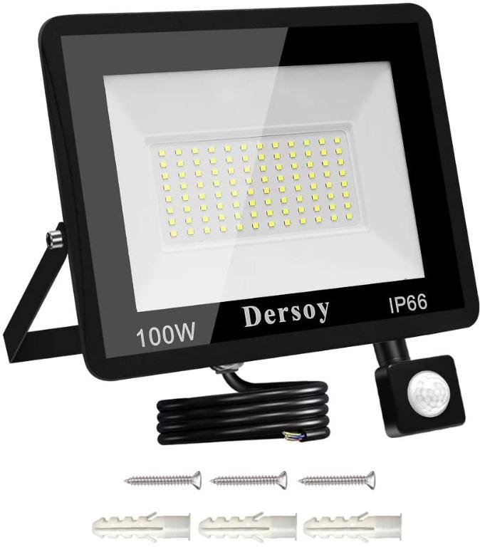 Dersoy 100W Security Lights with Motion Sensor Outdoor, 7200lm Super Bright  LED Floodlight 6500K Daylight White, IP66 Waterproof LED PIR Floodlight  with 1.5M Wire for Garden, Backyard, Garage, Porch [Energy Class A+++],