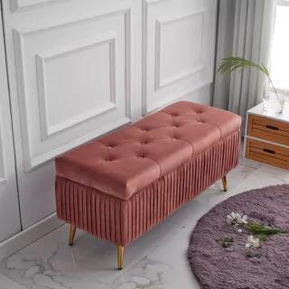 Dutch blush pink velvet Storage Bench With gold legs