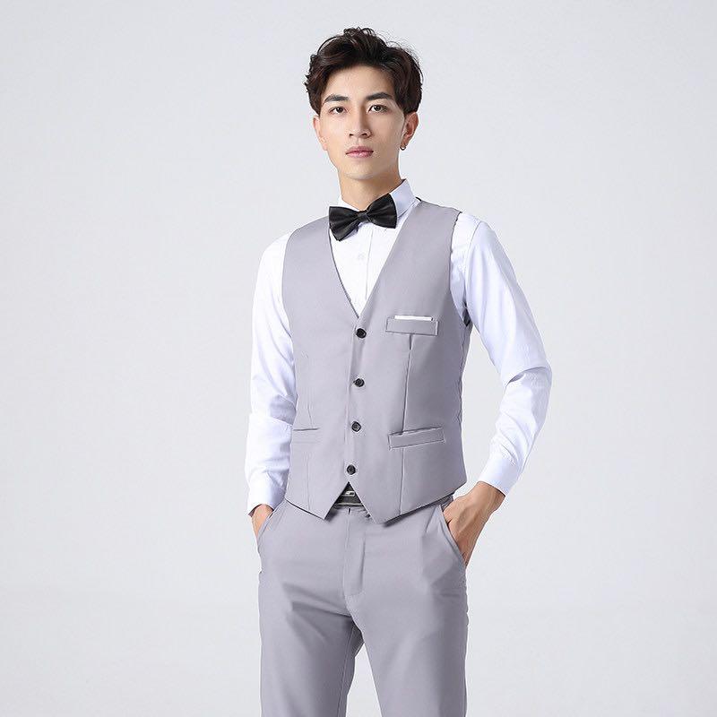 Groomsmen Grey Vests free bow tie black Men s Fashion Tops