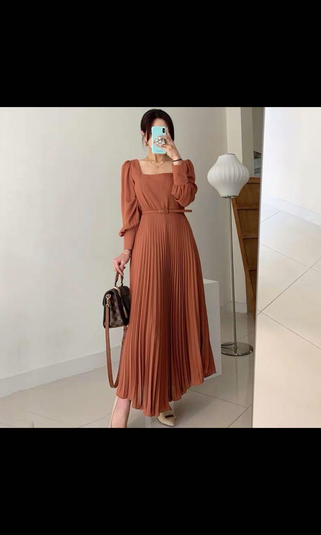 BNWT Long sleeve dress in rust color Women s Fashion Dresses Sets Dresses on Carousell