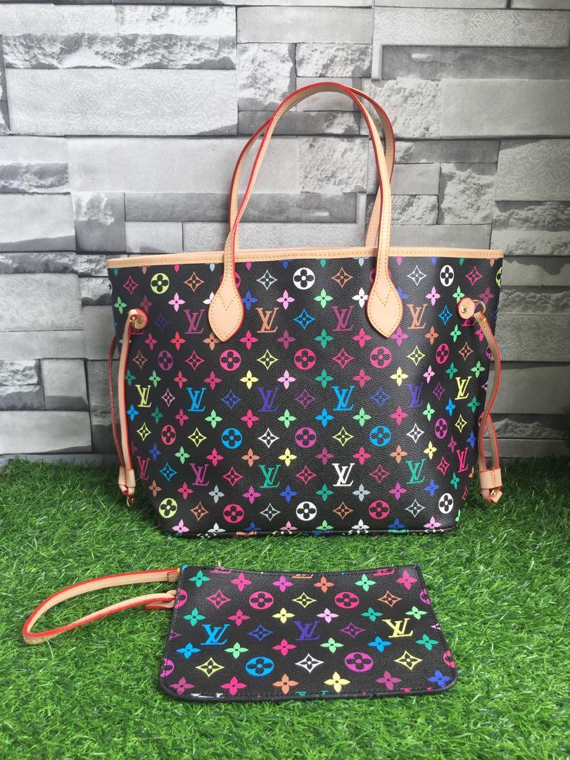 LV neverfull multicolor with pouch, Luxury, Bags & Wallets on