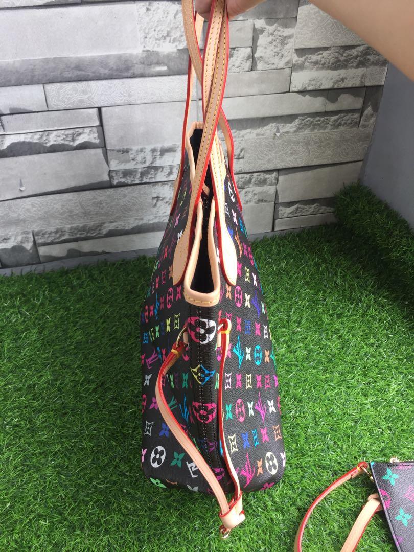 LV neverfull multicolor with pouch, Luxury, Bags & Wallets on Carousell