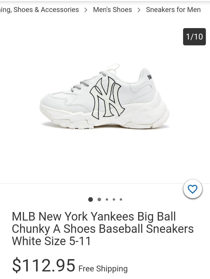 MLB New York Yankees Big Ball Chunky A Shoes Baseball Sneakers White Size  5-11