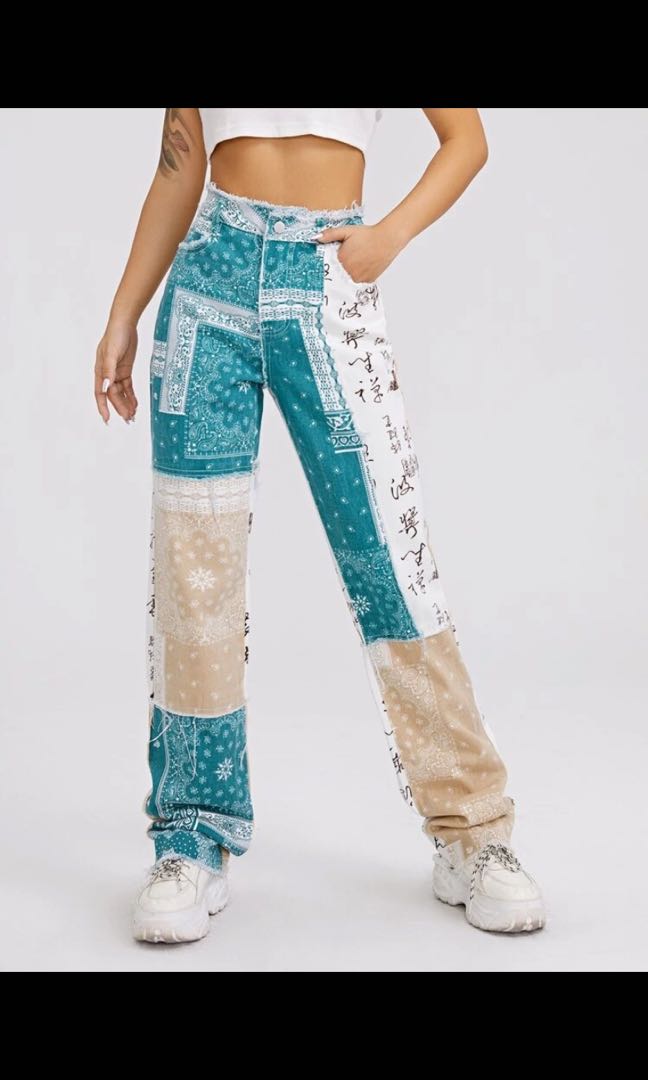 patchwork jeans, Women's Fashion, Bottoms, Jeans & Leggings on Carousell