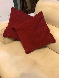 Red cushions - velvety with removable maroon covers (36 cm x 36 cm)