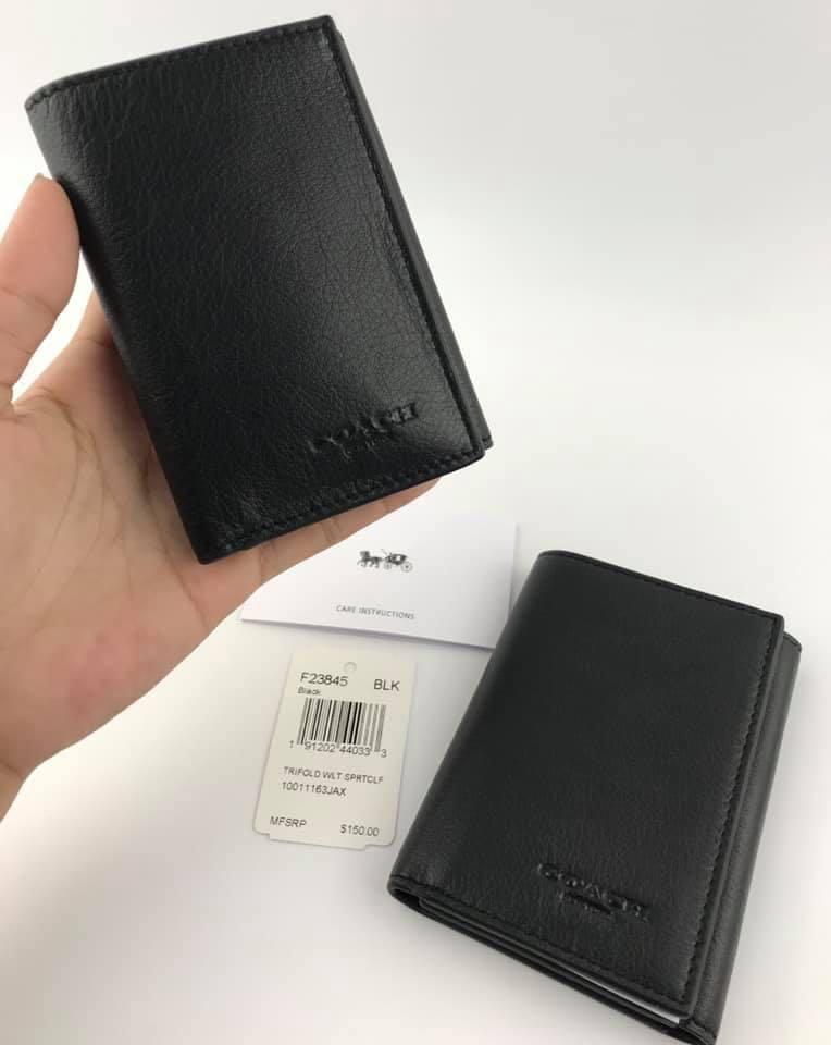 Coach men's on sale trifold wallet black