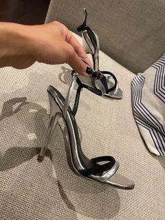 Topshop black and silver strappy stiletto sandals - size 38