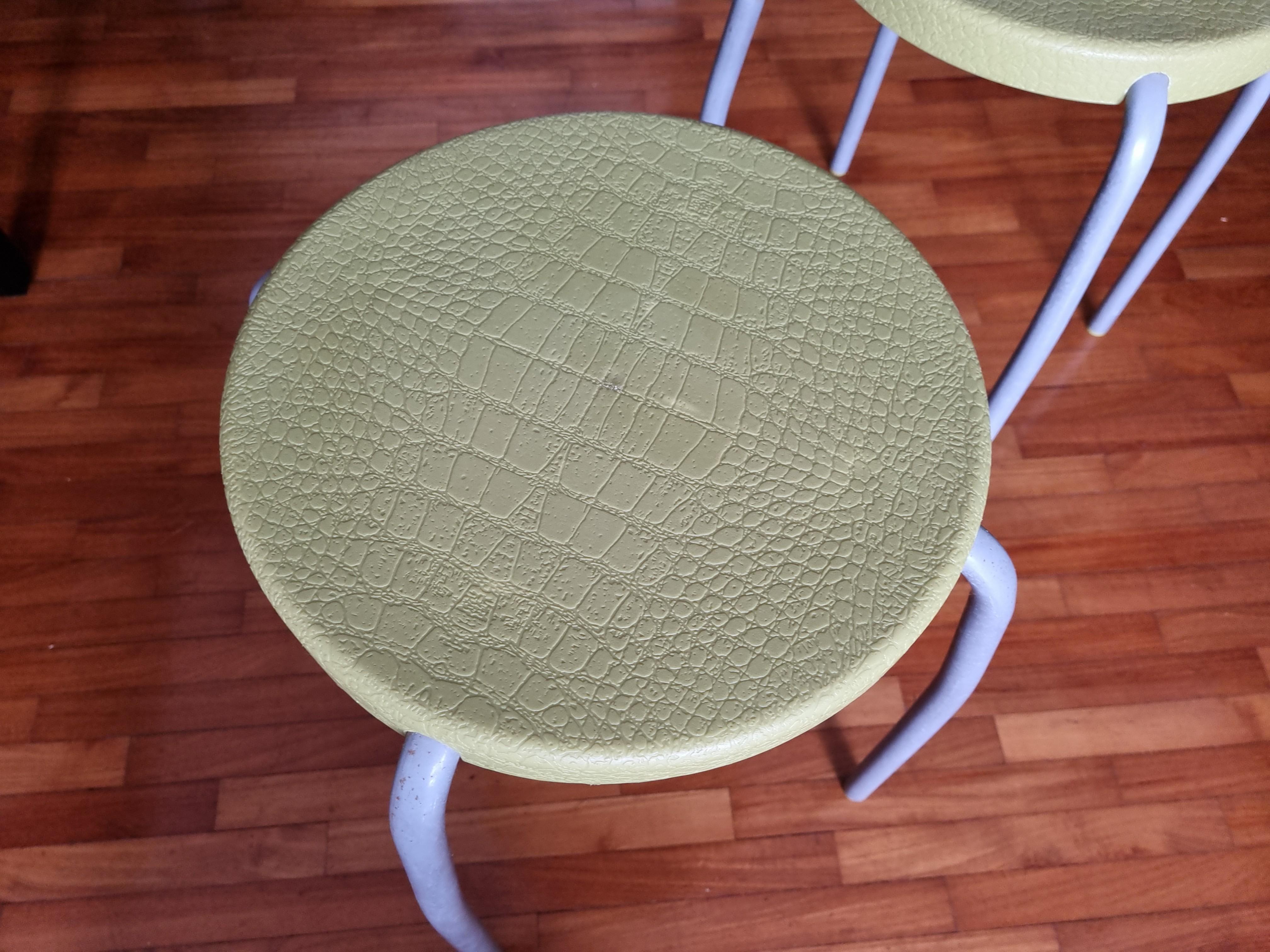 Two stools (Category: Other Home Furniture) located in Singapore. Submitted by nigelgomes2 (Listing ID 1114594925, Image 2). Description: Selling a set of 2 green stools. 2 together for $5. They work fine, but one of them has 2 small stains, may be able to remove not sure (see last photo). From IKEA Self collect only.