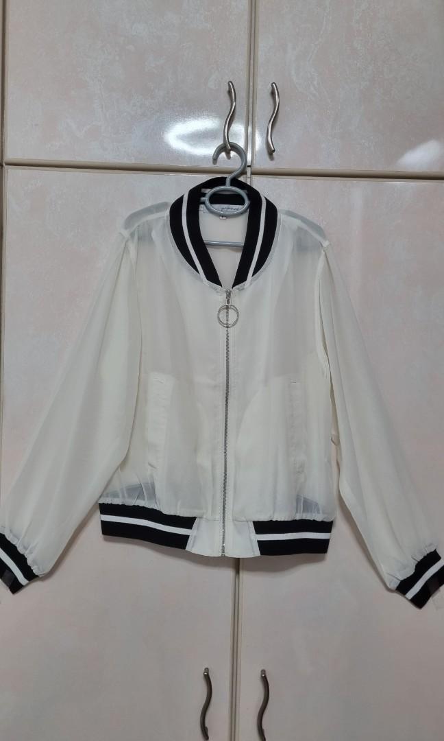 White Zip Up Chiffon Jacket Women s Fashion Tops Longsleeves on