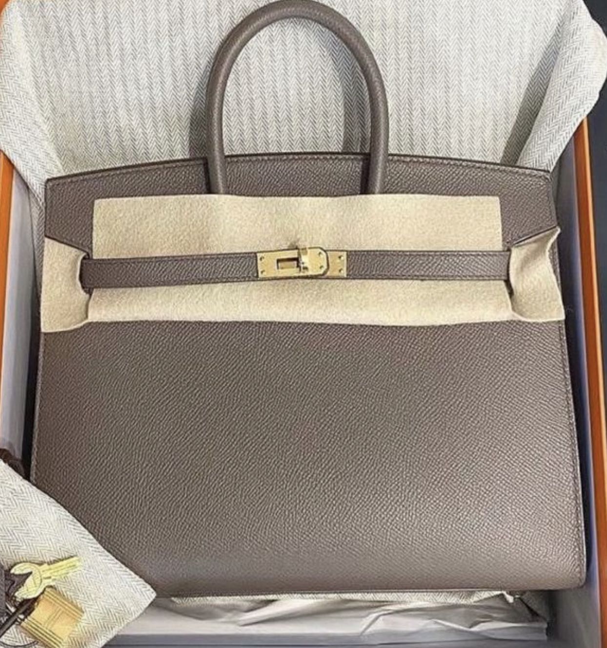 AUTHENTIC HERMES BIRKIN 25 ETAIN EPSOM SELLIER IN GHW