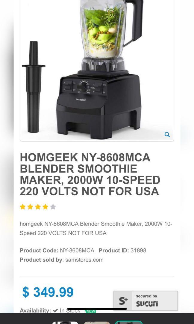 homgeek NY-8608MCA Blender Smoothie Maker, 2000W 10-Speed 220 VOLTS NOT FOR  USA