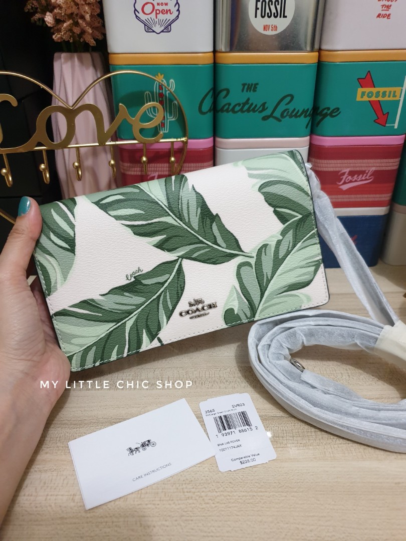 anna foldover crossbody clutch with banana leaves print