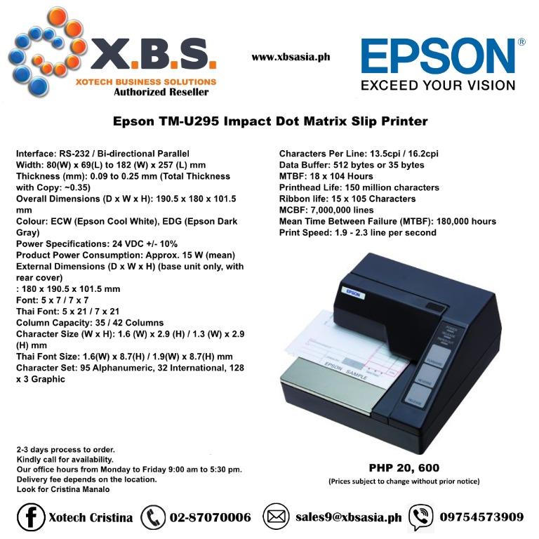 Epson TMU295 Impact Dot Matrix Slip Printer, Computers & Tech, Printers, Scanners & Copiers on