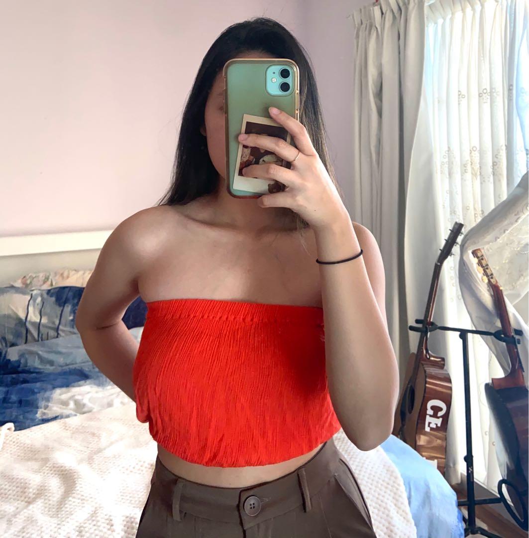 Glassons red orange bandeau top, Women's Fashion, Clothes on Carousell