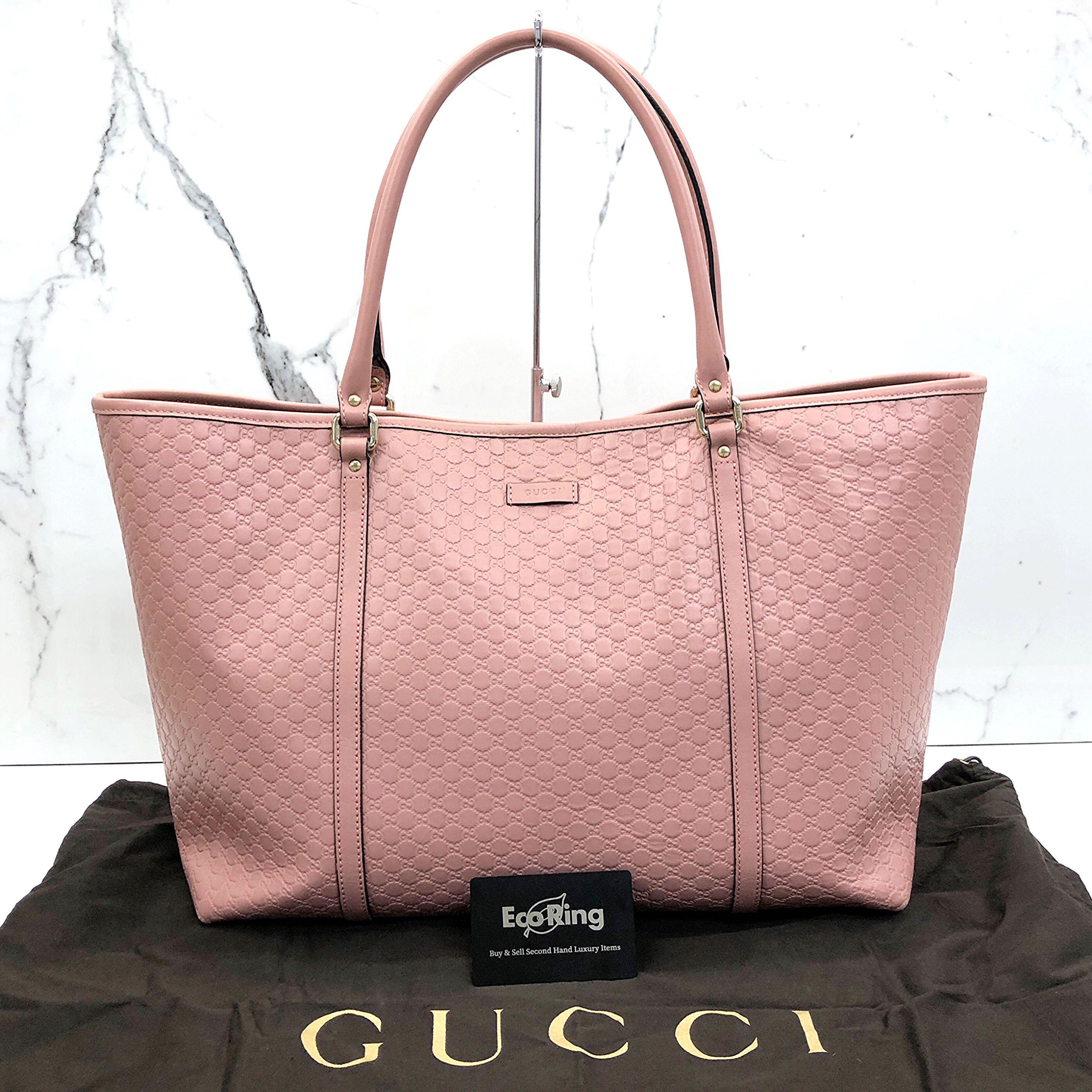 NEW GUCCI JUNIOR Clear Yellow STAR PRINT Amour Vinyl Tote BAG with Pink  Leather