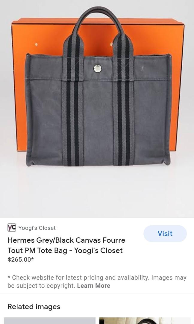 Hermes Grey/Black Canvas Fourre Tout PM Tote Bag - Yoogi's Closet