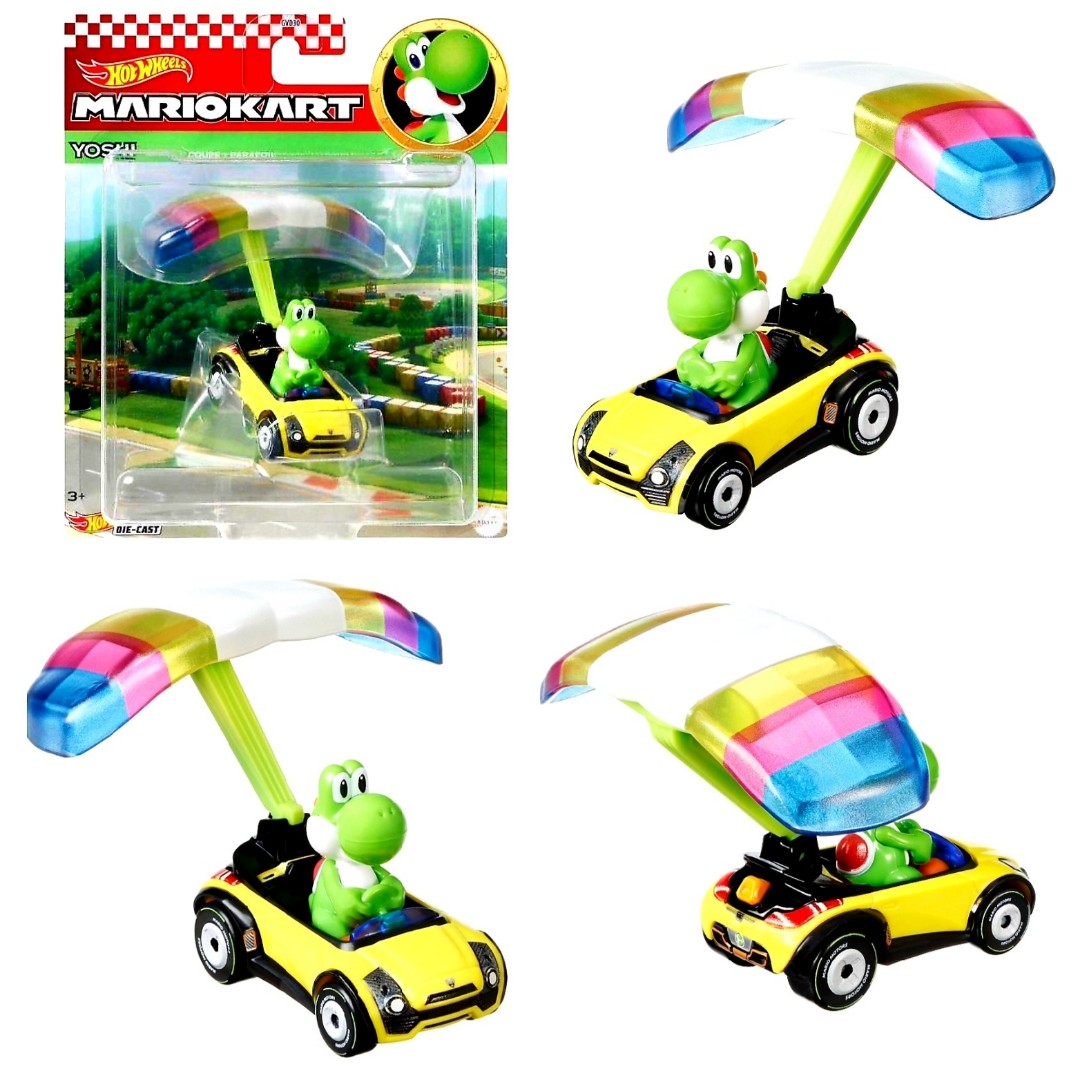 Hot Wheels Mario Kart Yoshi In Sports Coupe With Parafoil Hotwheels Die