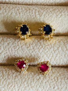 Japan gold earrings sapphire and ruby with diamonds