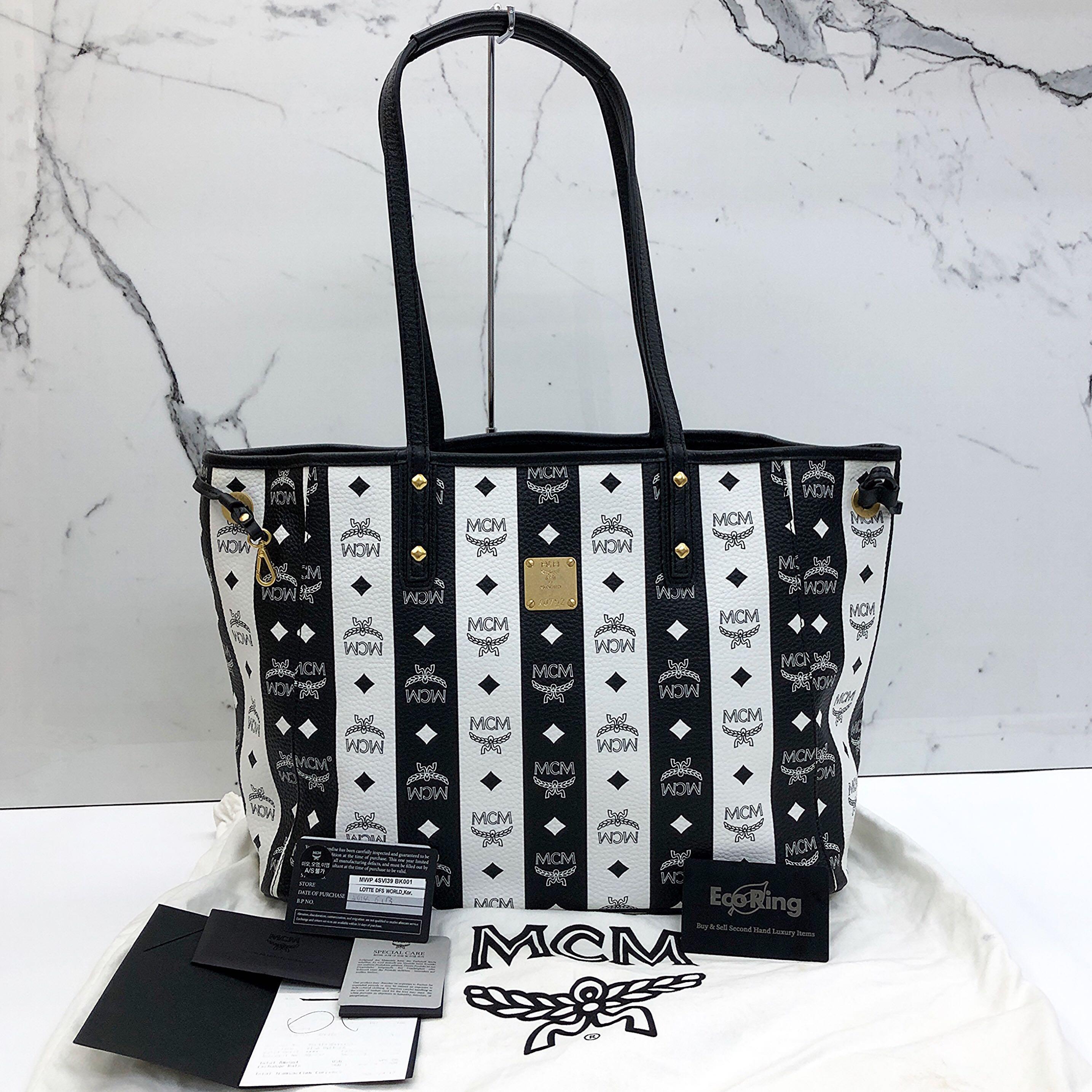 Mcm black hotsell and white tote