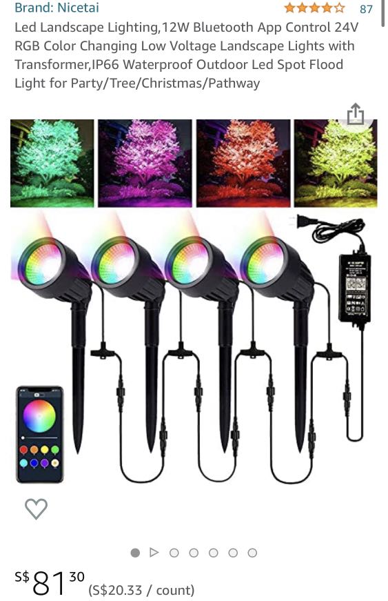 Nicetai 3.9 out of stars 87 Reviews Led Landscape Lighting,12W Bluetooth  App Control 24V RGB Color Changing Low Voltage Landscape Lights with  Transformer,IP66 Waterproof Outdoor Led Spot Flood Light for  Party/Tree/Christmas/Pathway, Furniture ...
