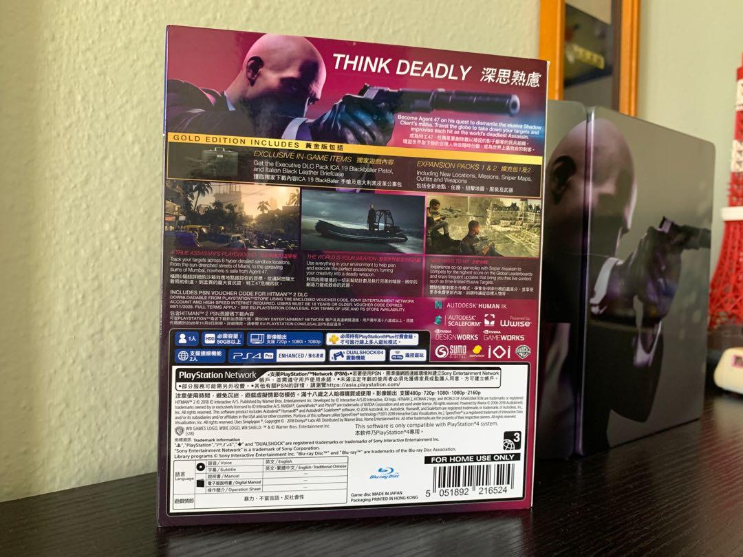 PS4 HITMAN 2 鐵盒珍藏版(香港版) 英語中文字幕九成新, 電子遊戲, 電子 