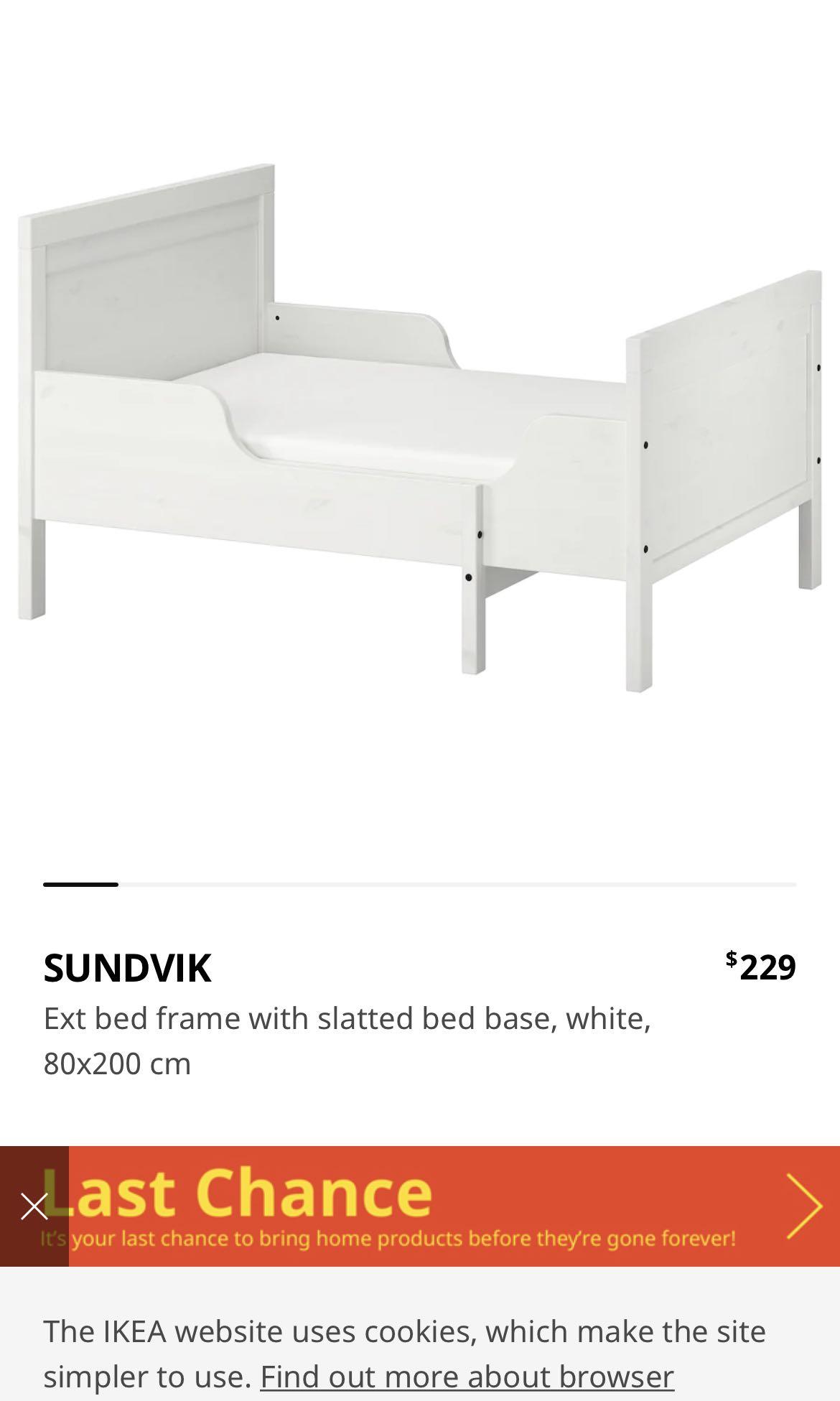 SUNDVIK Ext bed frame with slatted bed base, white, Babies & Kids, Baby