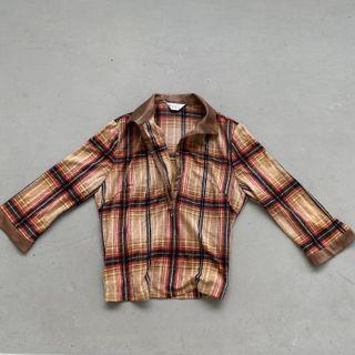 vintage y2k brown checkered long sleeve top thrifted