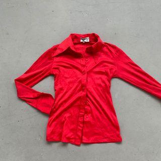 vintage y2k thrifted red long sleeve button up top