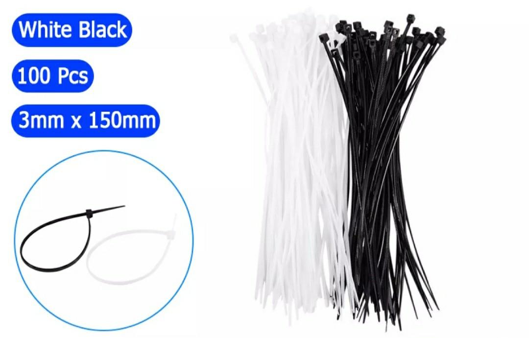 Pack of 100pcs Small White Cable Ties for Electrical Wires Cables 2.5mm x 8cm 