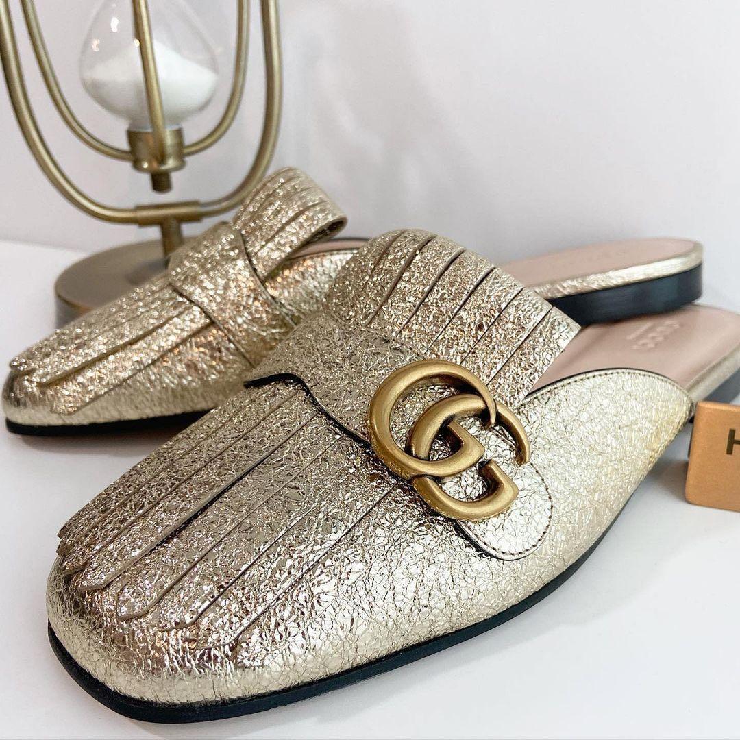 Marmont metallic laminate leather slipper new arrivals