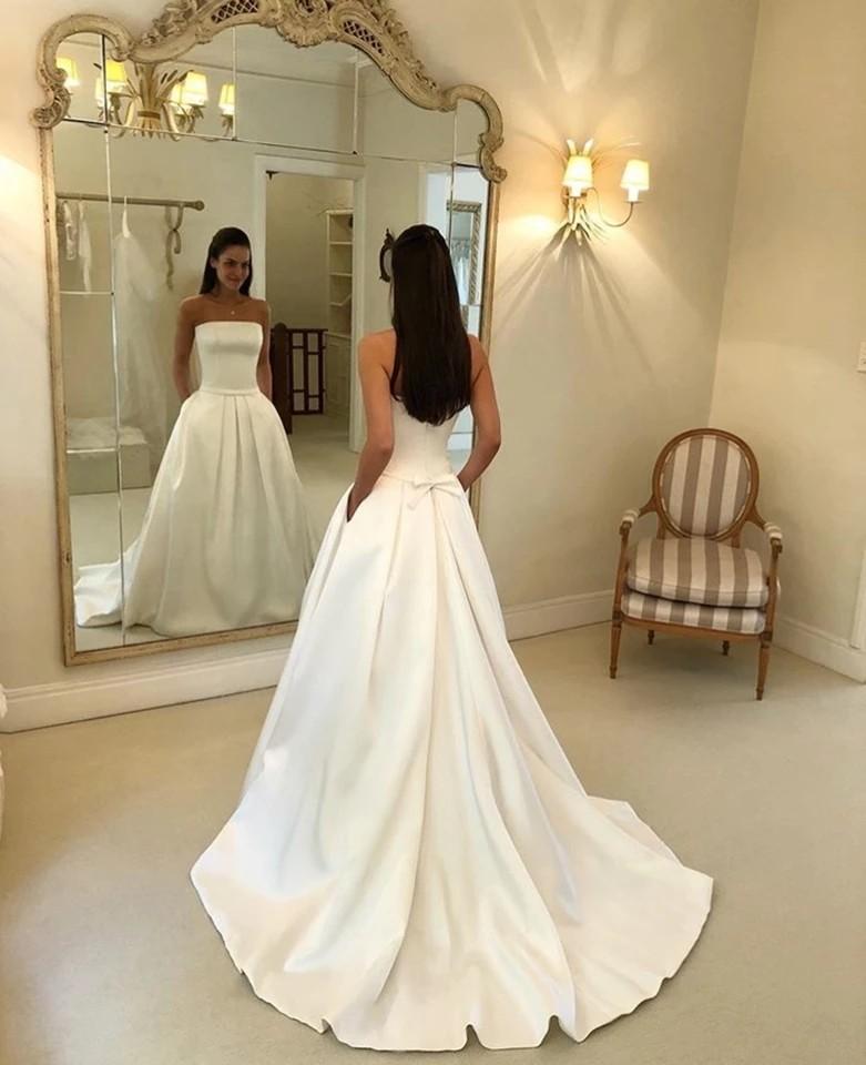 White satin strapless wedding new arrivals dress