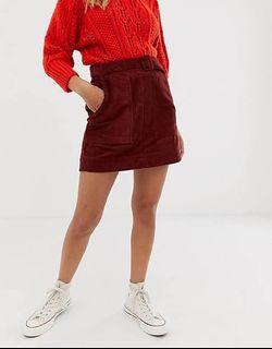 ASOS Maroon Belted Corduroy Skirt