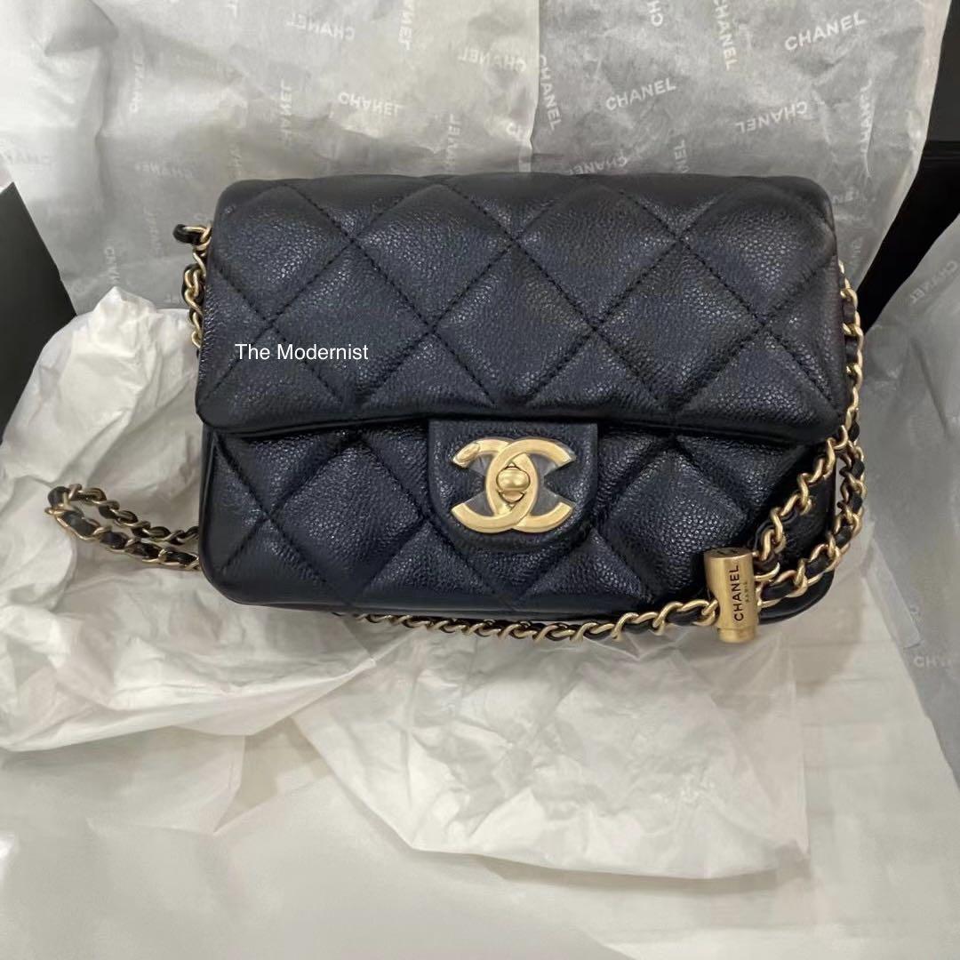 Authentic Chanel 21K Mini Flap Bag Caviar Leather Iridescent Black With Gold Hardware, Luxury, Bags & on Carousell