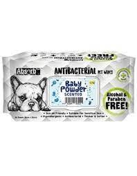 [Bundle of 3] Absorb Plus Antibacterial Baby Powder Scented Pet Wipes 80ct