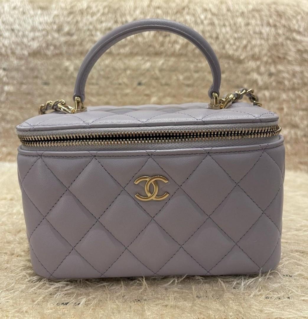 CHANEL 22P Small Vanity Case with Chain in Black Lambskin