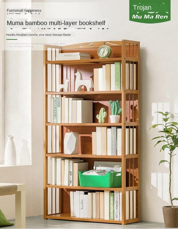 Classic and Minimal Bamboo Bookshelf 3/4/5 Layers 50cm Wood Holder Book