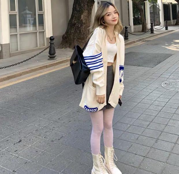 cream graphic knitted button up cardigan sweater jacket korean